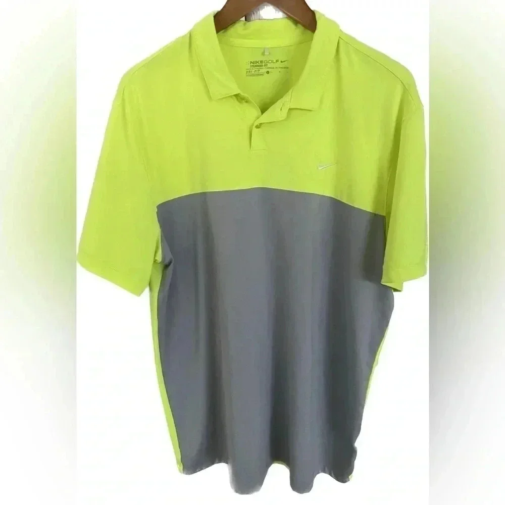Nike Golf Dri-Fit Collared Short Sleeve Men’s Polo Shirt Large Grey‎ Yellow GUC